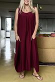 Made in Italy Aster Pocketed Cocoon Dress Burgundy